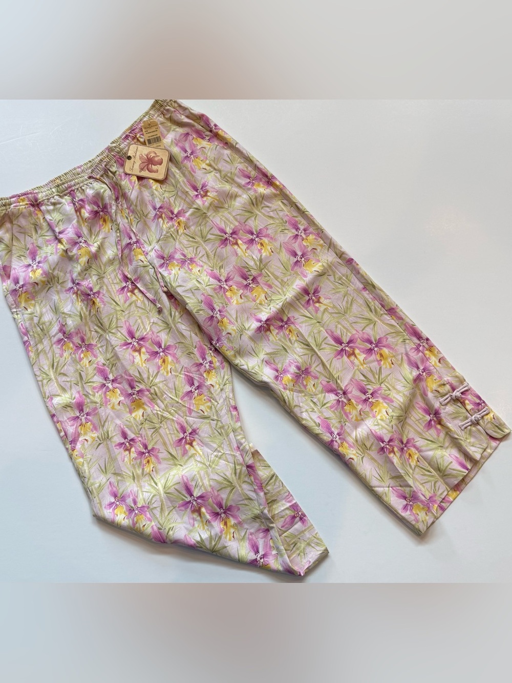 Tommy Bahama Women’s L Silk Crop Pants Polynesian Paradise Lavender Blush Pink